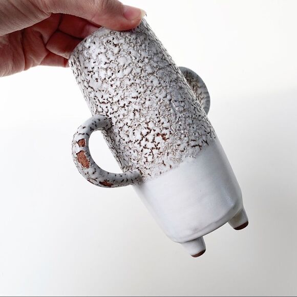 Crate & Barrel Mini Textured White Vase Double Handle Pottery Decor Small - Picture 4 of 9